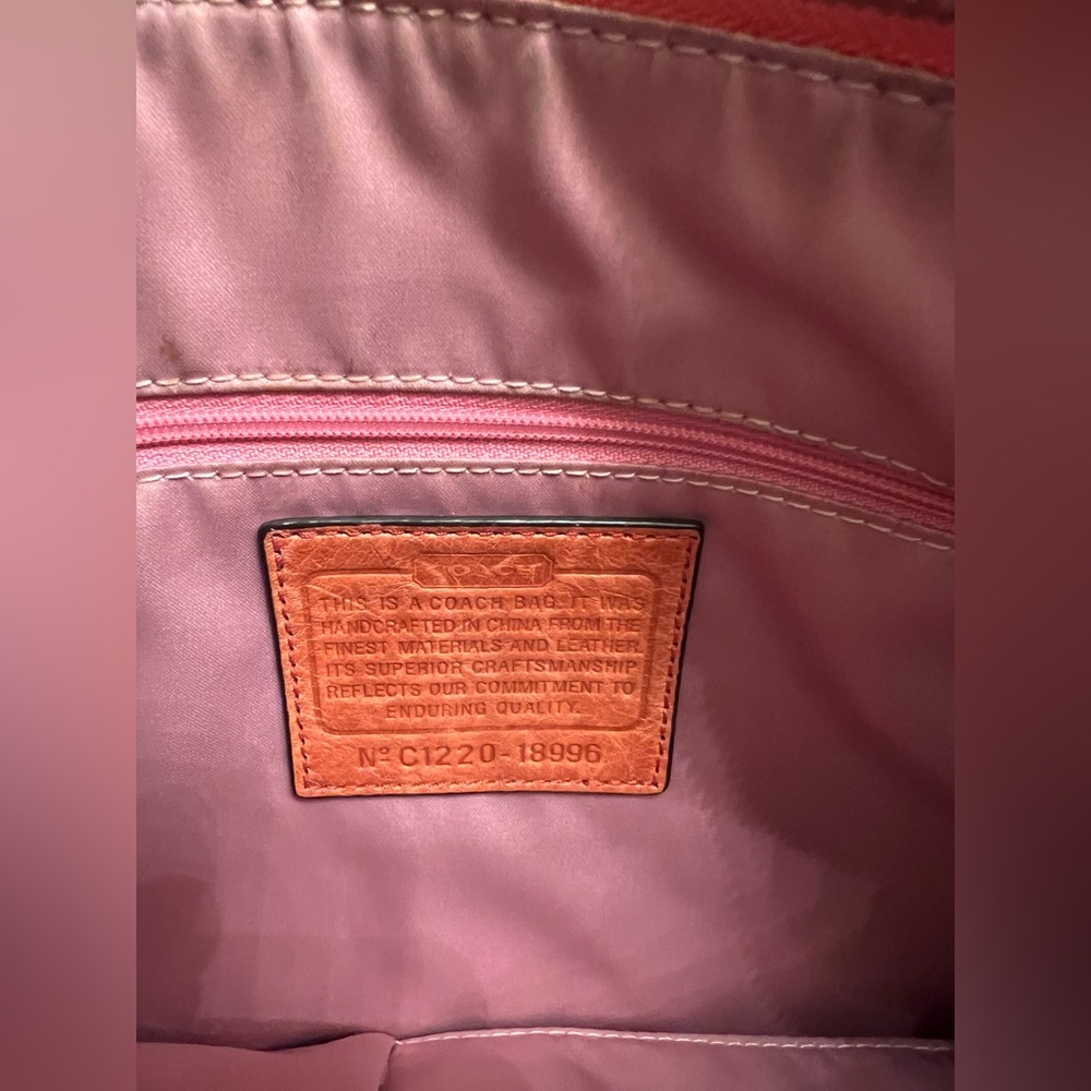 Coach Poppy Tangerine Waxed Leather Distressed Swing Messenger Hobo Bag Purse - Picture 9 of 11
